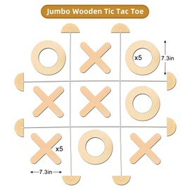 Offelec Jumbo Wooden Tic Tac Toe Games - Brain Teaser Puzzles for Kids Adults and Elderly Engaging, Coffee Table Decor Birthday Toys, Xo Chess Board Games for Family Travel Outdoor Game (7.3 Inch)