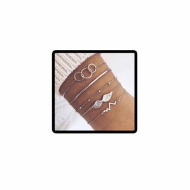 Wedity Pack of 5 Multilayer Lucky 8 Bracelets Moon Map Penguin Pineapple Nappa Lotus Angel Wings Adjustable Hand Accessories for Women Girls (8A), Stone