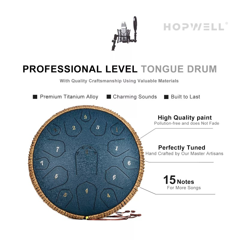 HOPWELL Steel Tongue Drum - 14 Inch 15 Note Tongue