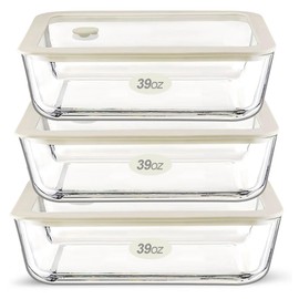 Urban Green Glass Food Container Set with Glass Lid, 3 Pack, Food Storage Containers Set, Airtight, LeakProof, 100% Plastic Free, Meal Prep Containers (White Color)