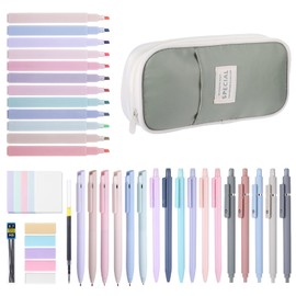 EeYahYong 54Pcs Aesthetic School Supplies with Supplies,Aesthetic Stationery Supply with Black Gel Pens,6 Mechanical Pencils,Color Gel Pens,12 Highlighters,College Essentials Stationery Set