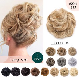Hairro Messy Bun Hair Piece For Women Hair Bun Updo Scrunchies Synthetic Donut Stretchy Wedding Bridal Chignons Blonde Easy Bun Hairpiece 1pcs 40g #22H613 Dark Ginger Mix Bleach Blonde