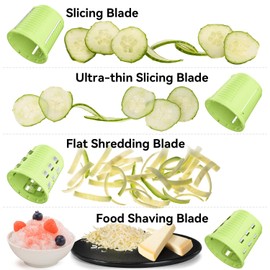KEOUKE Electric Vegetable Slicer Handheld Cordless Salad Shooter One Touch Easy Control Rotary Grater Vegetable Shredder with Ice Shaving Blade, 4 Blades for Zucchini, Cucumber, Carrot, Green