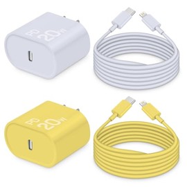 i Phone Charger 10 Ft Fast Charging 2-Pack 20W PD Fast Charger with 6Ft Fast Charging Cable, Type C Fast Charging Block & Fast Charger Cord for IP 14/13/12/11, i Pad & More [Yellow and White]