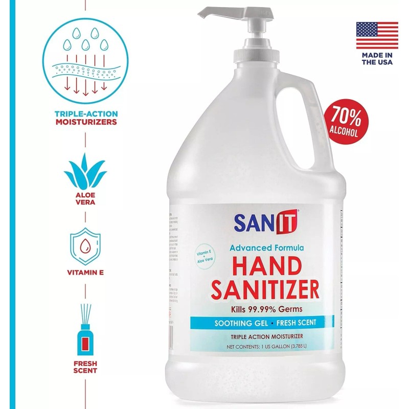 Sanit Moisturizing Hand Sanitizer Gel, 1 Gallon with Pump &