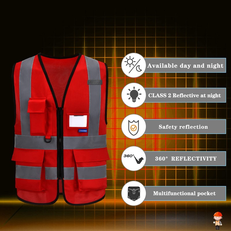 A-SAFETY Small High vis Red Reflective FIRE Safety Vests with