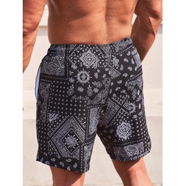 Floerns Men's Swim Trunks with Compression Quick Dry Shorts Swim Board Shorts Black L