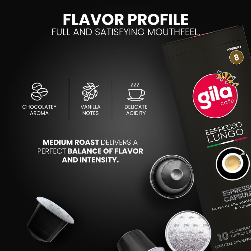 GILA Café Espresso Lungo Aluminum Coffee Capsules – Medium Roast