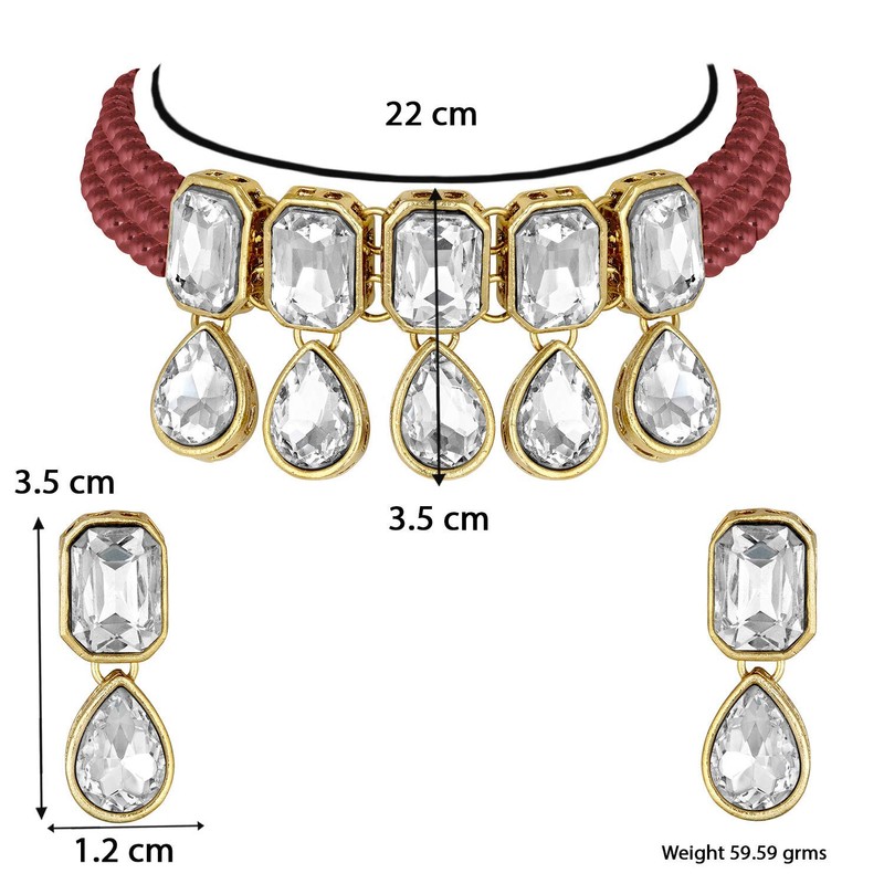 Aheli Crystal Pearl Collar de gargantilla nupcial étnica con aretes