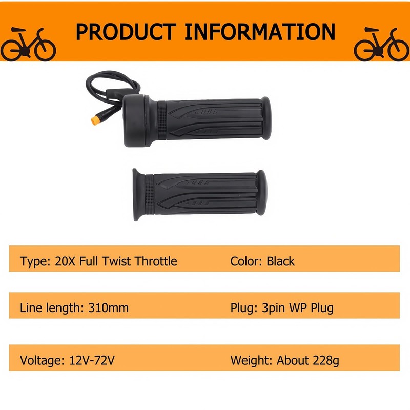 EBike Full Twist Throttle, 3 Pin EBike Throttle Grip with
