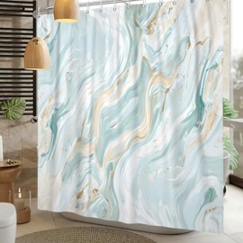 Leowefowa Modern Marble Shower Curtain Abstract Teal Marble Golden Texture Lines Curtain for Bathroom Luxury Turquoise Ink Art Curtains Decor Waterproof Durable Fabric 72x72 Inches with Hook