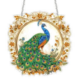 SKRYUIE Hanging Diamond Art Kits for Adults Peacock, DIY Window Pendant Diamond Painting Kit Sun Catcher, Special Shaped Crystal Acrylic Double Sided, Porch Outdoor Garden Ornaments 7.88 x 7.68 Inch