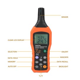 Digital Humidity and Temperature Meter MS6508 Handheld Portable Thermometer Humidity Gauge Meter Monitor with Dew Point and Wet Bulb Backlight LCD Display for Daily Life Industry Agriculture