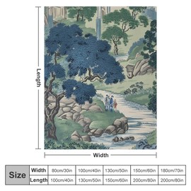 PrintingCo Blanket Asian Scenic Dynasty Blue Couch Blanket Japanese Luxury Furry Comfy Traditional Asian Style Throw Decorative for Bedroom Sofa Floor 50"x60" Housewarming Gift
