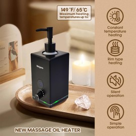 Oil Warmer for Massage, Massage Oil Warmer, Body Oils Heater for Spa, with Two Oil Bottle Dispenser, Adjustable Temperature (Black)