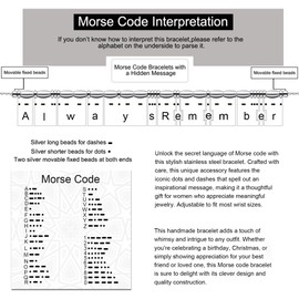 PLUSSIDA Stainless Steel Beaded Morse Code Bracelet, Unique Funny Inspirational Gifts for Men Women, Friendships Christmas Birthday Gifts for Best Friends Lover Sister Aunts (always Remember)