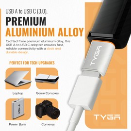 TYGA USB A to USB C Adapter, High-Speed 5Gbps Data Transfer & Fast Charging, Compact, Durable & Reversible USB-A Female to USB-C Male Converter, (Silver) (Pack of 2)
