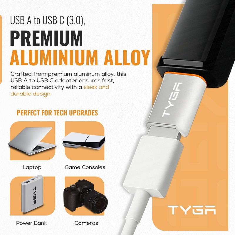 TYGA USB A to USB C Adapter, High-Speed 5Gbps Data