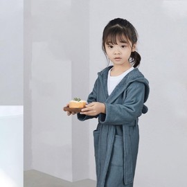 Boys Girls Terry Bathrobe, 100% Cotton Towel Robe ，Hooded Toddler Soft Fuzzy Robe for Kids 2-9Years（Size:2-3 Years,Color:Blue）