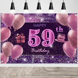 59th Birthday Decorations for Girls Happy Birthday Banner Pink Decorations for A Party Birthday Backdrop for Women