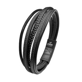 LEODYNE Braided Bracelet Made of Genuine Leather in Black or Brown – Men's Bracelet with Magnetic Clasp Made of Stainless Steel Leather Bracelet Men Including Extra Link, L - 21.5cm, Leather