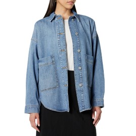The Drop Women's Pilar Long Denim Shirt Jacket, Medium Indigo, L