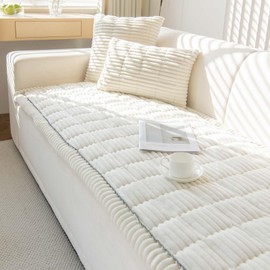 Aucrovee Couch Cover for Dogs Washable, Non Slip Sofa Covers for Pets 3 Cushion Couch Sofa, Sectional Slipcover Furniture Protector (1 PCS 27.5"x59" White)