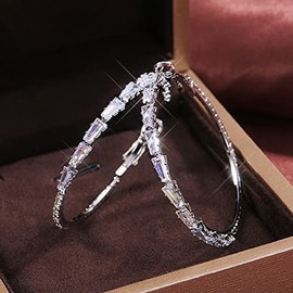 Sdouefos Gold Plated Rhinestone Hoop Earrings Large Crystal Zirconia Hoop Earrings for Women Fashion Bridal Wedding Jewelry