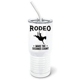 PixiDoodle Western Cowboy and Cowgirl Bronc Riding Rodeo Tumbler with Spill-Resistant Slider Lid and Silicone Straw (20 oz Tall Tumbler, White)