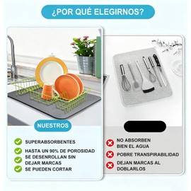 60x40cm Tapete Para Secar Platos Alfombrilla Súper No Guarda Olores Tapetes de Diatomita Fácil de Limpiar Protector de Encimera Resistente al Agua, Calor y Moho