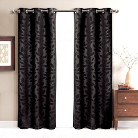 Royal Bedding Virginia Black Grommet Blackout Weave Embossed Window Curtains Drapes, Pair/Set of 2 Panels, 37x63 inches Each
