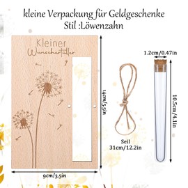 MBAIYO Geldgeschenke Geburtstag, Geldgeschenk Verpackung aus Holz Wunscherfüller Pusteblume Lustige Hochzeitsgeschenk Mit Reagenzgläsern Bindfaden für Hochzeit Brautpaar Reise Geschenk