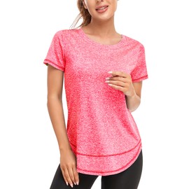 Abrooical Athletic Tops for Women Short Sleeve Workout Gym Shirts Active Pullover Running Tees Sports Wear Blitz Red Small
