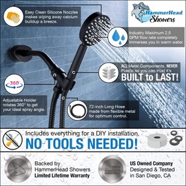 All Metal Handheld Shower Head with Hose and Brass Holder - Brushed Nickel - High Pressure 2.5 GPM Detachable Hand Held Showerhead - 6ft Long Flexible Extension - Adjustable Spray Wand Bracket