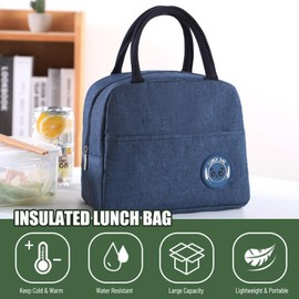 Lunch Box, Cooler Bag Lunch Bag High Capacity Food Handbags Case Leakproof Thermal Cooler for Office Picnic Hiking Beach (Dark Blue)