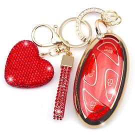 YIKECASE Key Fob Cover with Diamond Keychain Car Key Holder Case Compatible with Hyundai loniq 6 Grandeur GN7 KONA 2023 2024 Smart Remote Key Protector, 5/7 Buttons (Red-Heart)