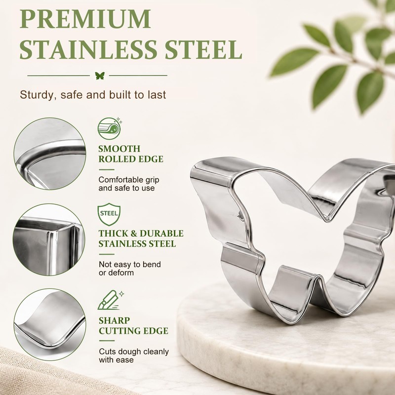 6PCS 3-Inch Flower & Butterfly Cookie Cutters, Stainless Steel