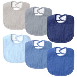 POIKSHARK 6-Pack Muslin Baby Bibs for Unisex Boys Girls, Solid Colors, Drooling and Teething Bibs for Infant, Newborn, Soft Cotton Baby Drool Bibs - Blue