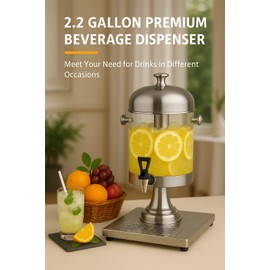 THXSUN Beverage Dispenser, 4.4 Gallon Drink Dispenser with Ice Core, Stainless Steel Large Drink Dispenser with Stand for Cold Drinks, Juice, Lemonade, Iced Tea, Parties, Weddings, Events