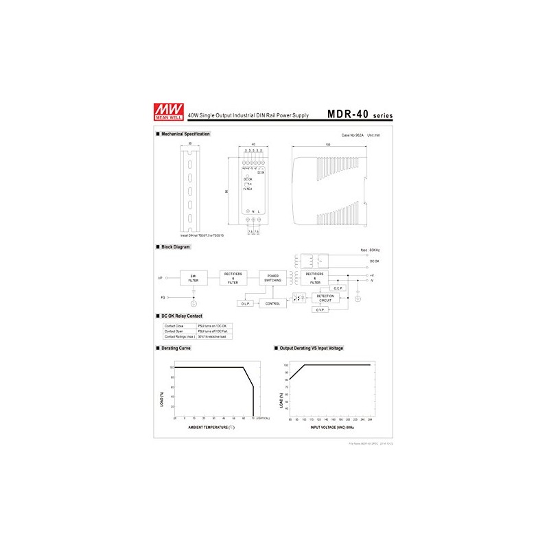 MW Mean Well MDR-40-12 12V 3.33A 40W Single Output Industrial