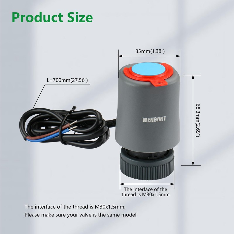 Wengart Thermoelectric Actuator WGS03, AC230V M30*1.5 Thread, Normally Closed Work