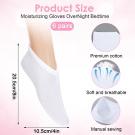 WJIAAA Moisturizing Socks Overnight for Dry Feet, 6 Pairs Lotion Cotton Spa Socks for Foot Care, Moisture Enhancing Cosmetic Therapy Sock for Cracked Heel Repair Women Men(White)