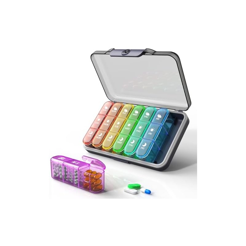 Travel Pill Organizer Case for Bags, Weekly Routines, and Compact