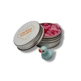 'I ducking love you' gift | Cute minitature plastic duck presented in small tin | gift for valentines, anniversary, birthday | gift for her, for him | random colour duck sent