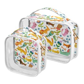 ZZKKO Clear Makeup Bags Funny Animals Dog Childish Travel Toiletry Bag Makeup Pouch Portable Transparent Waterproof Cosmetic Bag with Zipper & Handle for Women Men 2 Pack