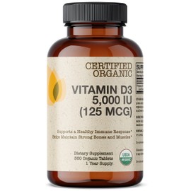 Futurebiotics Vitamin D3 5,000 IU (125 MCG) Supports a Healthy Immune Response, Helps Maintain Strong Bones and Muscles, 360 Organic Tablets (1 Year Supply)