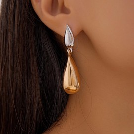 Wendalern Teardrop Chunky Earrings Two Tone Tear Dangle Earrings Gold Silver Water Drop Asymmetrical Earrings Mismatched Glossy Teardrop Statement Earrings Jewelry for Women Girls