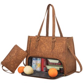 LOVEVOOK LOVEVOOK Lunch Tote Bag for Women, 15.6 Inch Laptop Bag with Insulated Lunch Compartment, Quilted Large Capacity Computer Handbag with Purse for Business, Work, Office, Casual, Yellowish brown