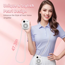 Voice Amplifier for Teacher,Portable Wired Voice Amplifier with Microphone Headset and Speaker,Rechargeable Mini Voice Amplifier for Classroom,Speech,Training,Tour Guide,Pearl Chain Design-White