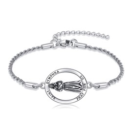 UCADRIT St Dymphna Bracelet 925 Sterling Silver Saint Dymphna Pendant Catholic Mother's Day Jewelry for Women Mom